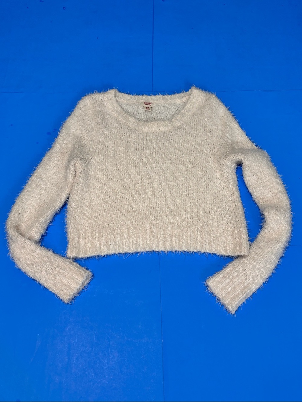 Mossimo Supply Co. Ivory Fuzzy Cropped Crewneck Sweater